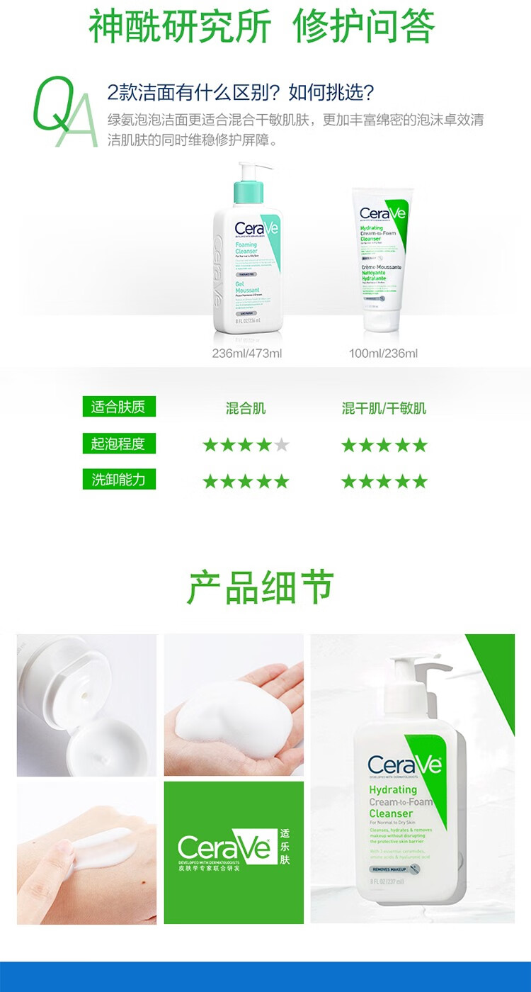 适乐肤（CeraVe） 屈臣氏氨基酸修护保湿泡沫洁面乳100毫升 *2