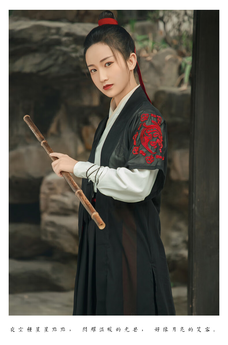 汉服女 中国风黑色古装霸气古风侠客侠女魏晋风武侠交领齐腰襦裙d