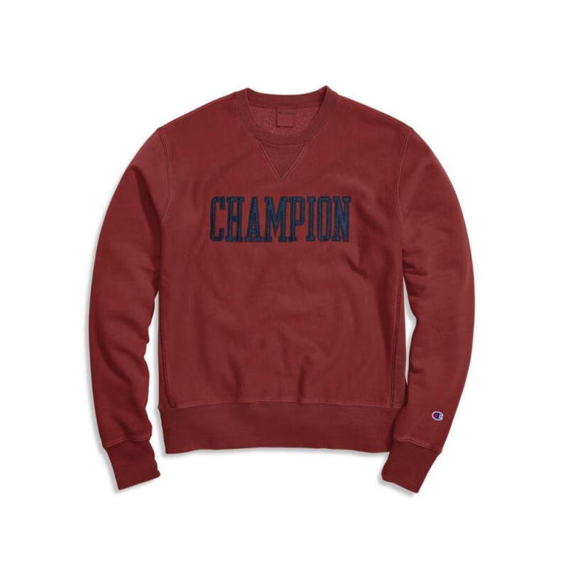 champion冠军男士logo徽标印花长袖t恤运动服套头衫卫衣上衣s