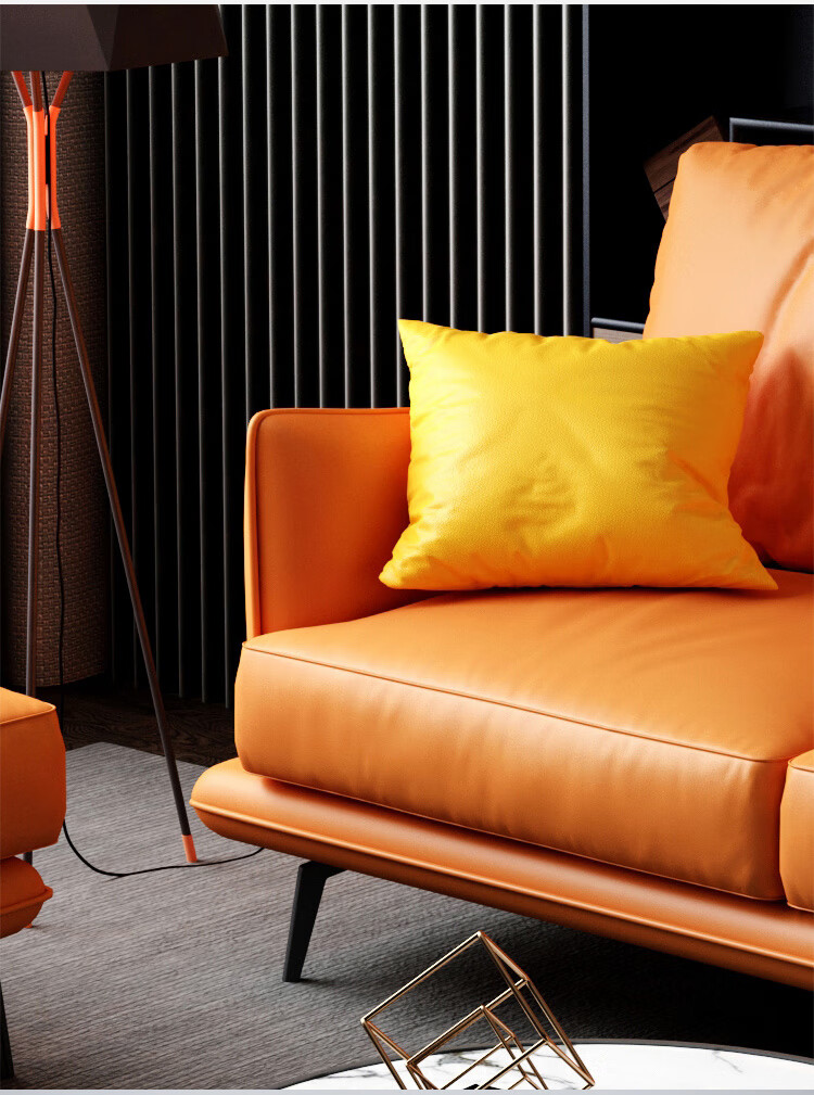 贵妃 极简轻奢科技布艺沙发港式大小户型橙色皮艺沙发