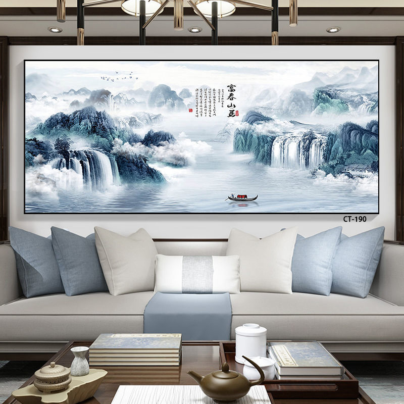 新中式3d立体浮雕装饰画客厅沙发背景墙壁画办公室国画山水画挂画ct