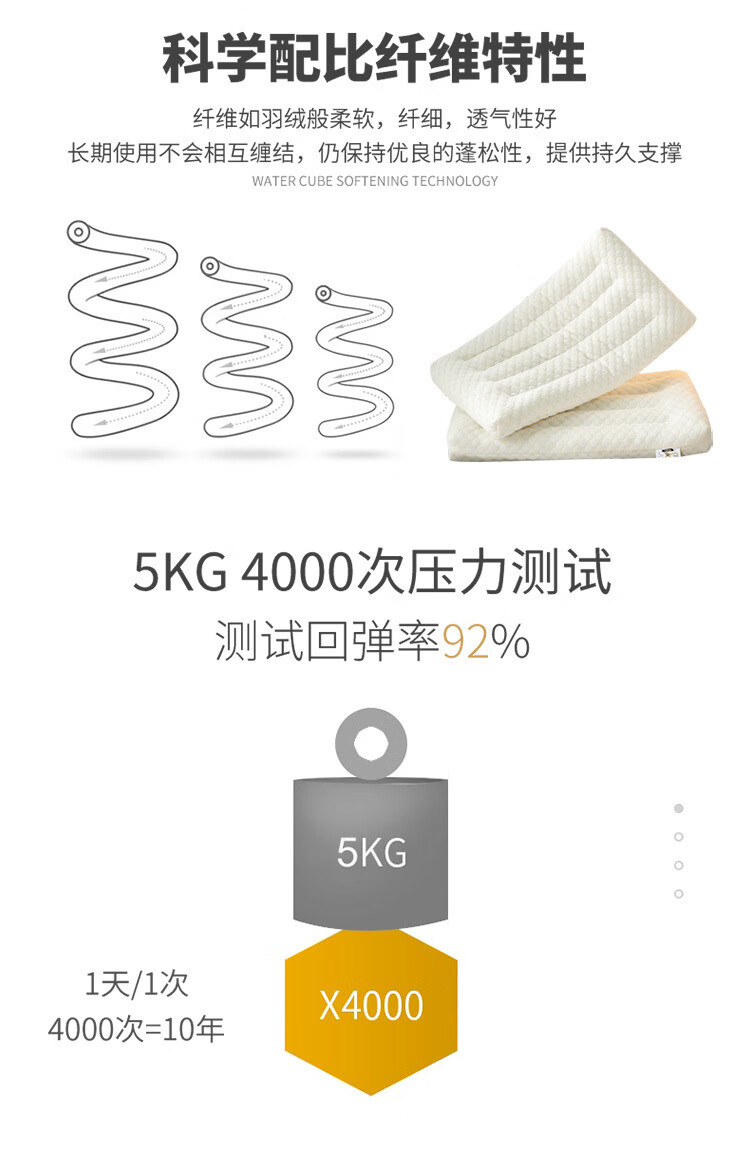 10，水立方豆豆枕枕頭低枕護頸椎助睡眠學生家用一對枕芯柔軟 米黃色40*60cm 單衹裝