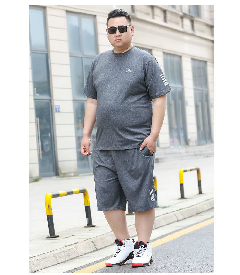 大码男装夏季薄款休闲肥佬运动套装胖子短袖套装男士新款加肥加大t恤