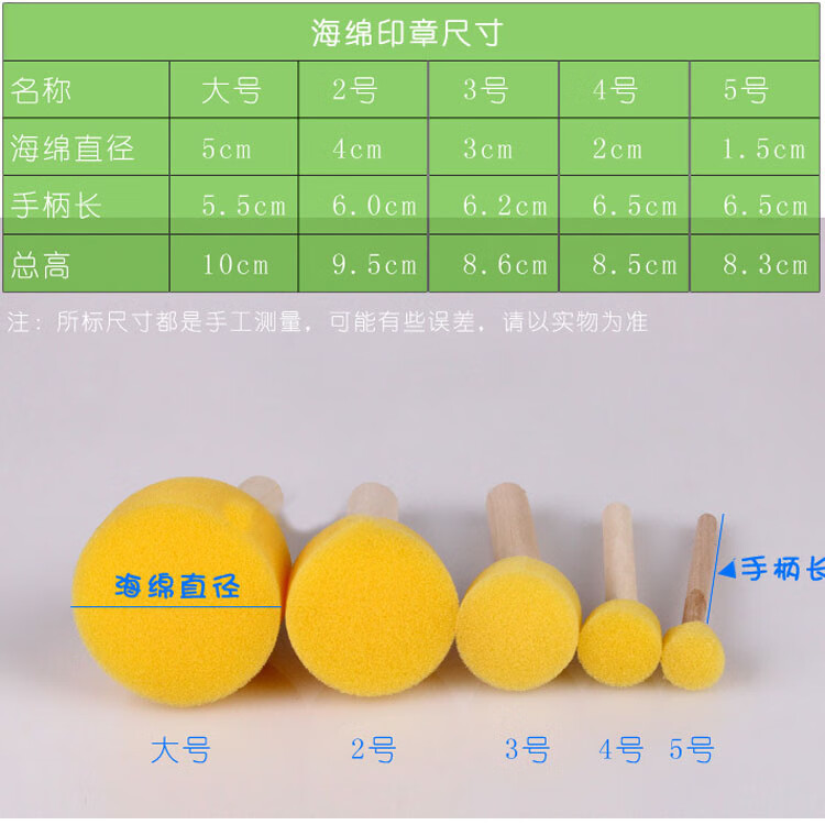 海绵拓印棒海绵印章幼儿园diy画海绵刷涂鸦蘑菇头儿童美术材料圆形