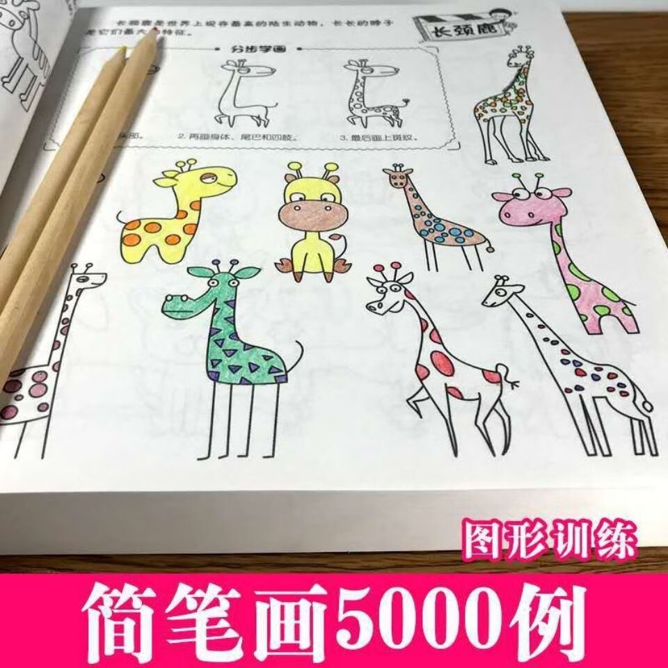 彩铅12支简笔画5000例幼儿园涂色宝宝儿童学画画图书籍0236岁