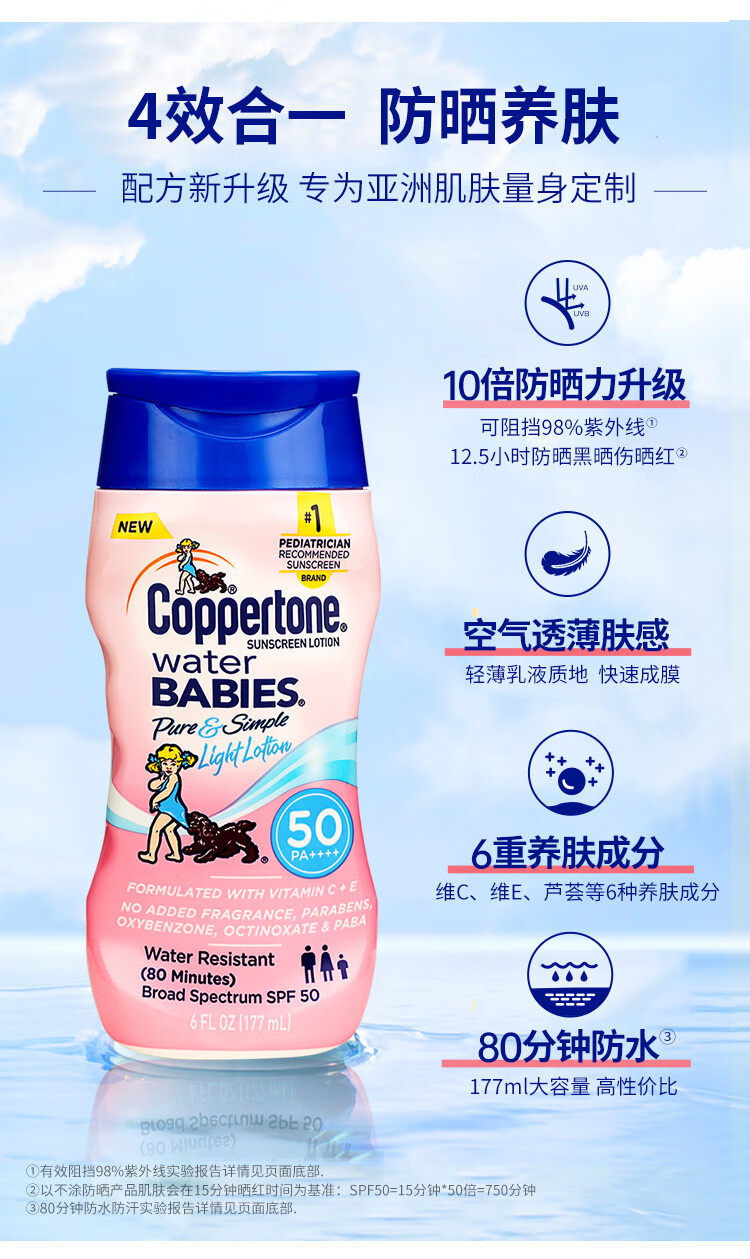 确美同水宝宝纯净水润防晒乳高倍防晒隔离紫外线清爽不油腻 【2024.8月过期】亮白防晒177ml