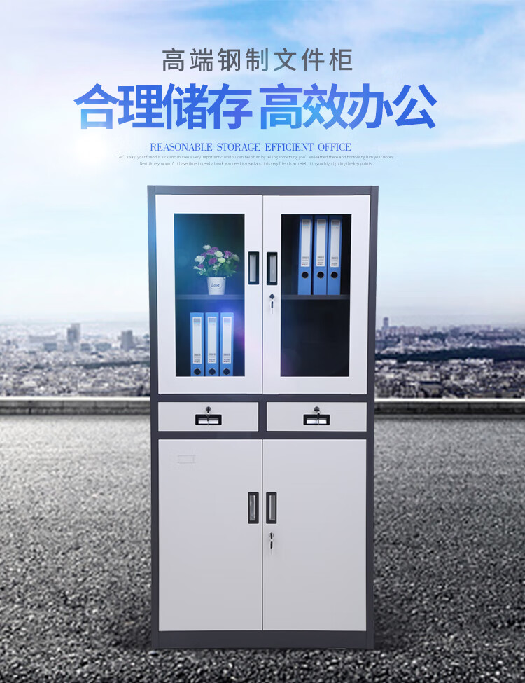 质辛 中二斗文件柜抽屉式铁皮柜资料柜文档柜玻璃柜加厚文件柜办公柜钢制储物柜铁皮柜白色