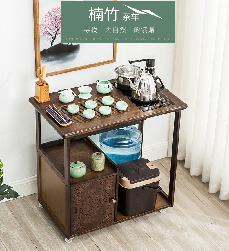 淘慕 茶桌家用小茶台移动茶几实木茶车客厅阳台烧水泡茶水柜 *胡桃色1米长带门+玻璃款电器