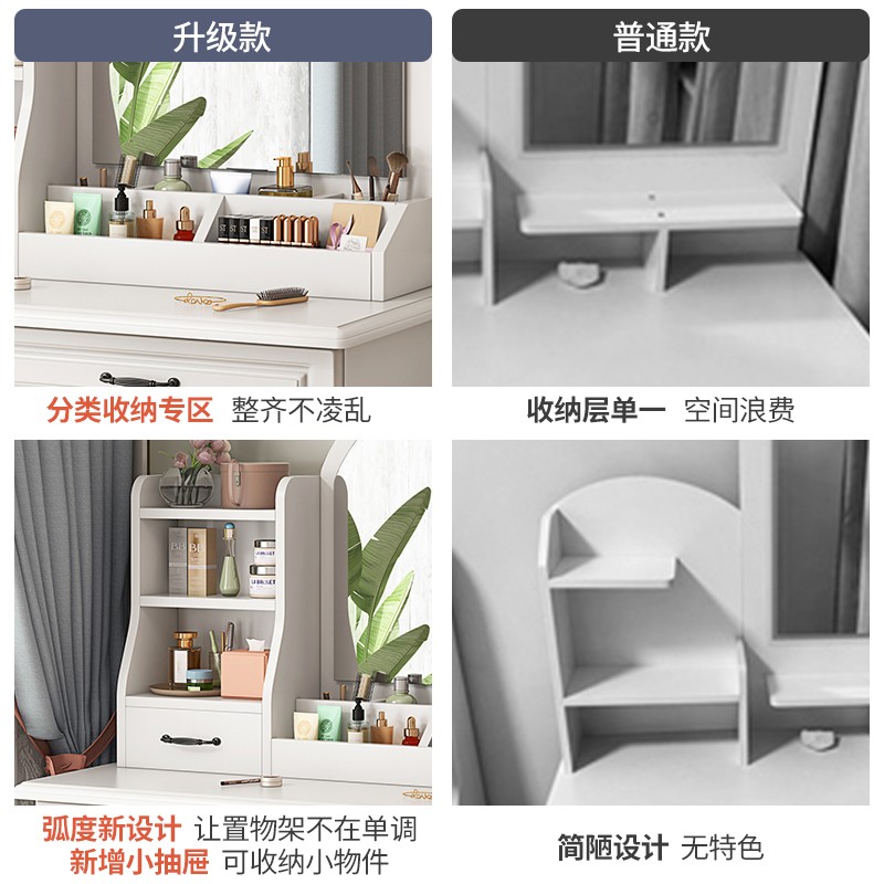 尋巧梳妆台现代简约卧室化妆台轻奢储物收纳梳妆柜小户型化妆桌子 【升级款】80CM单桌