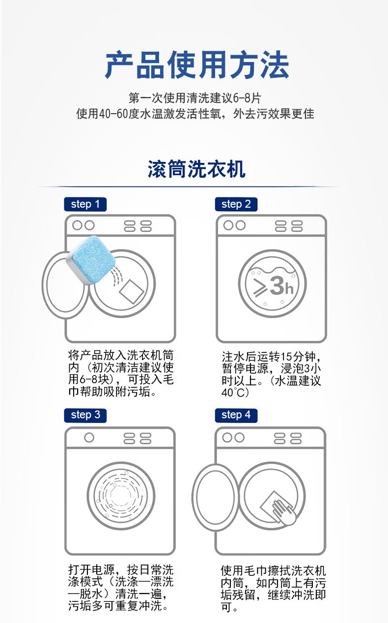 Jepoo洗衣机槽清洗剂泡腾清洁片除腾片块味泡污渍12粒1盒共菌除霉除味泡腾片块去污渍神器 1盒共12粒详情图片13