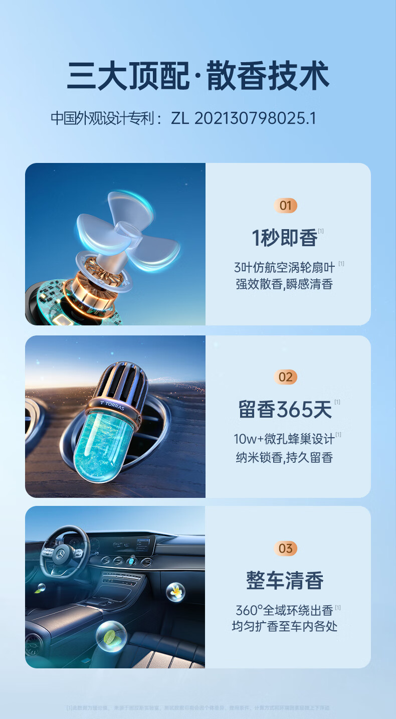 图拉斯（TORRAS）车载香薰 汽车香水车内出风口香氛汽车装饰摆件用品奔驰宝马特斯拉除异味空气净化器清新剂