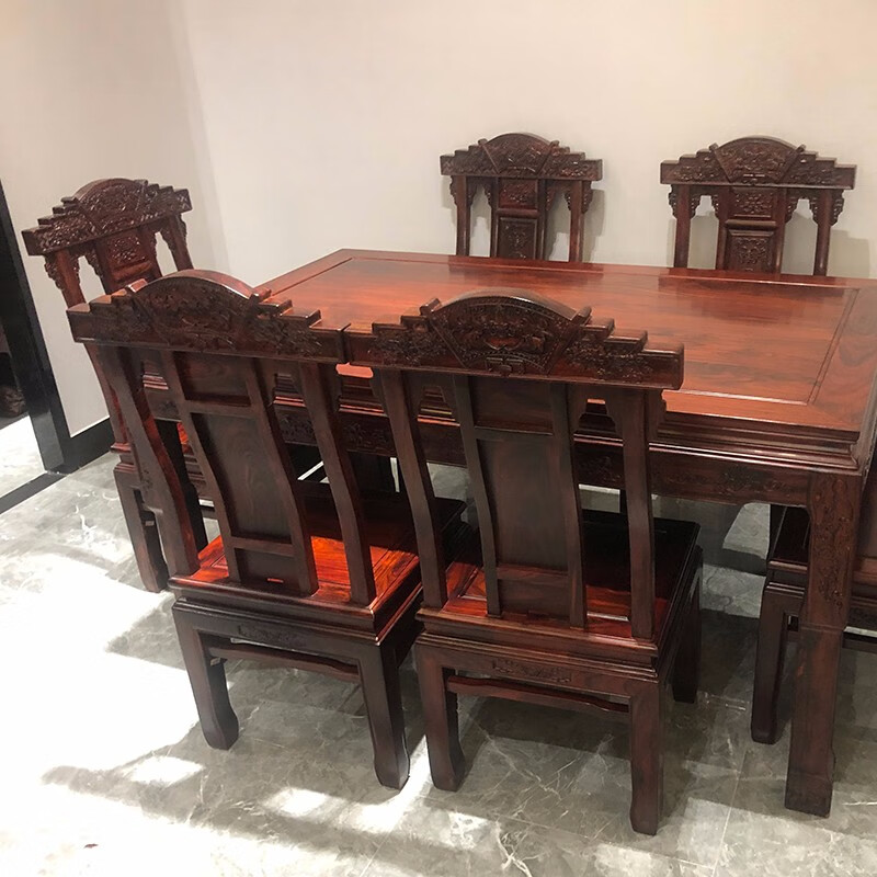 祥蕴阁红木家具印尼黑酸枝（学名：阔叶黄檀）金玉满堂西餐桌实木饭桌组合 西餐桌