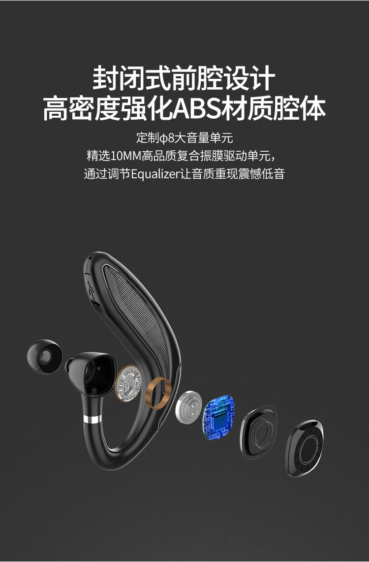 黑沙（HEISHA） 无线蓝牙耳机单耳蓝牙5.0入耳挂耳式运动跑步商务苹果安卓华为小米oppo通用 H4266-01-单耳蓝牙耳机蓝色