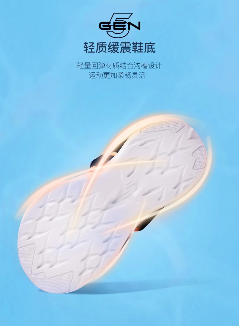 Skechers斯凯奇男鞋 夏季新品魔术贴凉拖鞋 轻质耐磨舒适沙滩鞋 55367 蓝色/BLU 44.5