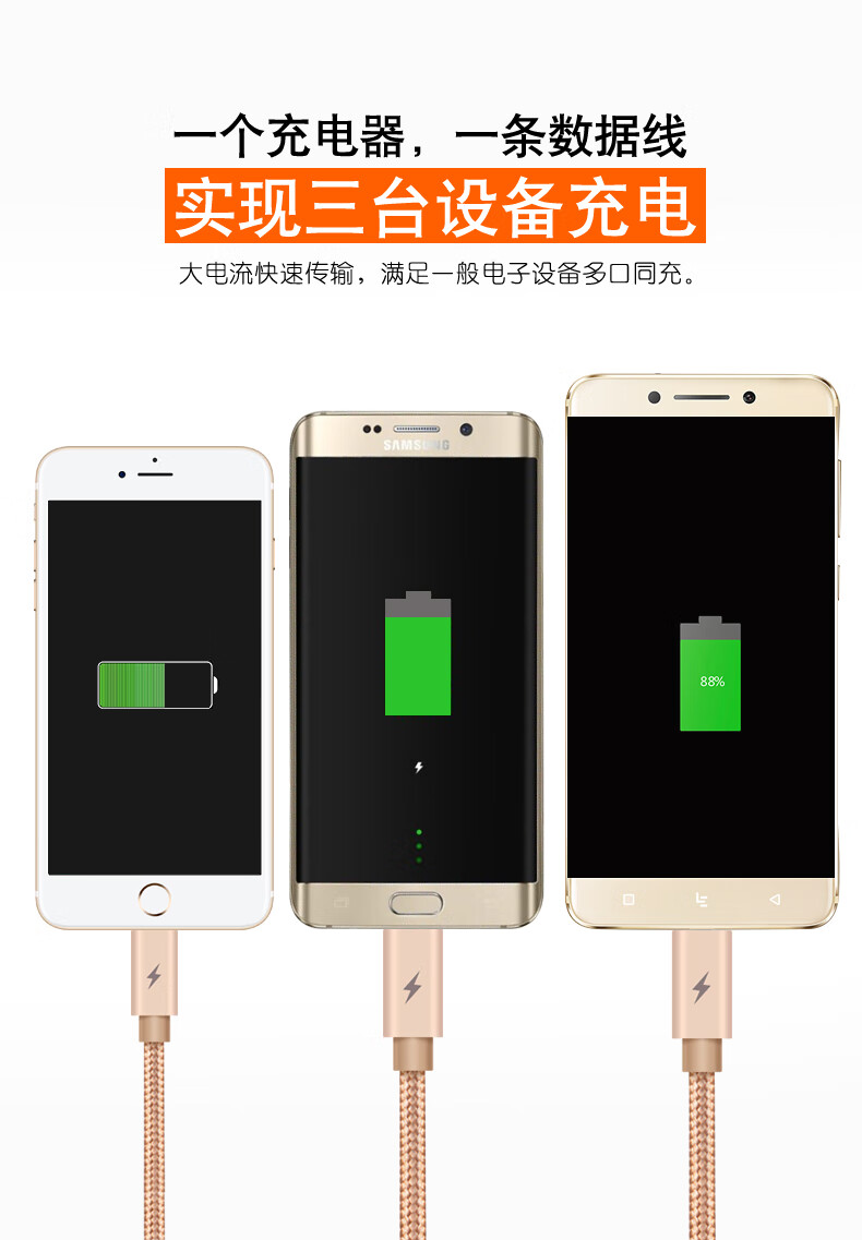 CTDOCKING 三合一充电线苹果安卓typec一拖三快充1.2米iPhone11/Xs小米华为 三合一1.2米 中国红