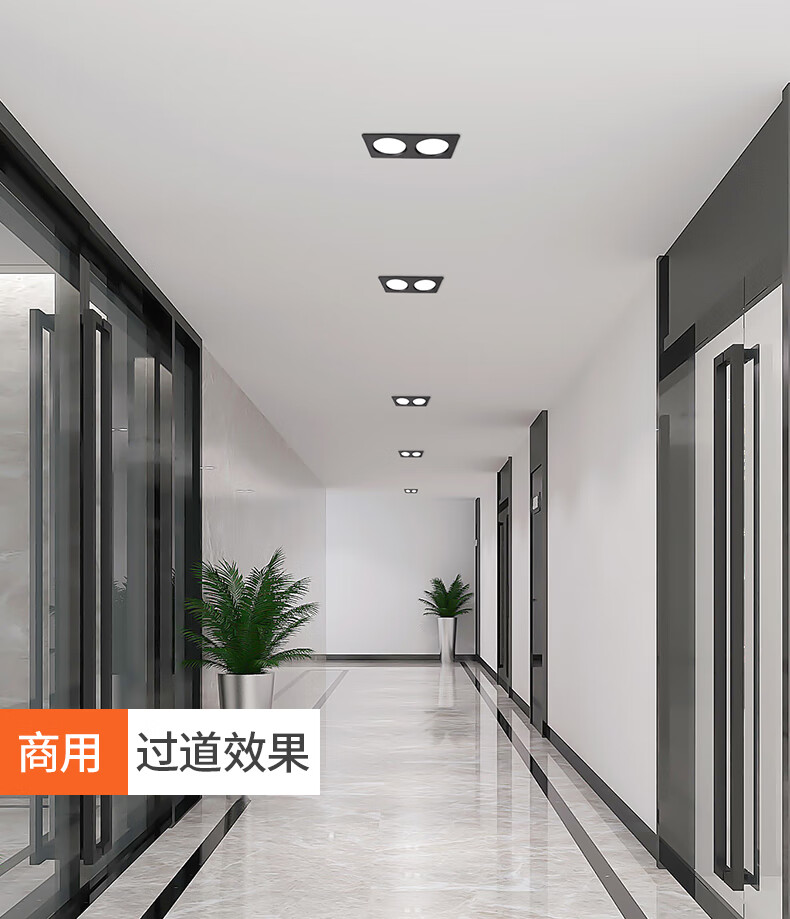 殴普品质双头筒灯led嵌入式长方形双孔格栅灯双排双筒装饰双眼天花