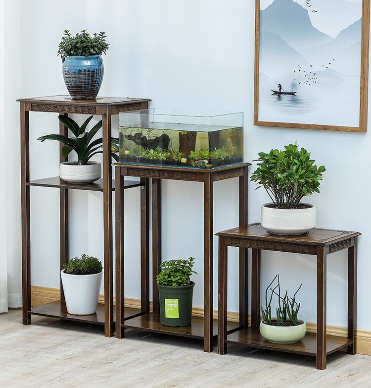 竹中煌楠竹花架子实木多层花架客厅摆设花架室内落地办公室放花架简约绿萝多肉花台花几古董鱼缸架 常规款大号花架