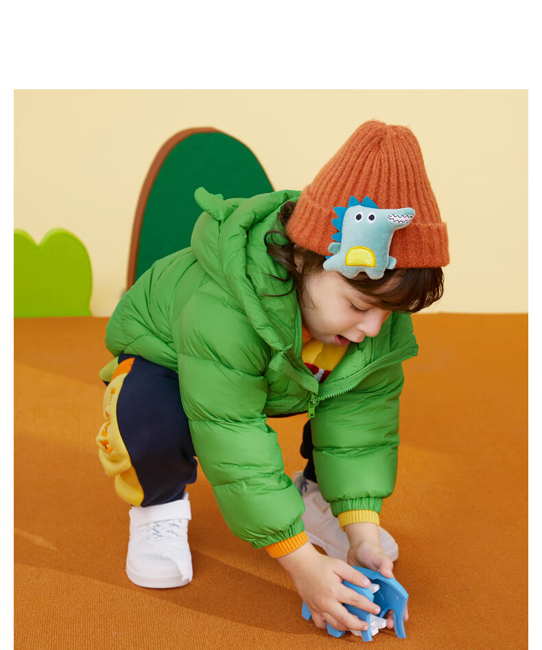 MQD男小童冬轻柔羽绒服儿童宝宝连帽外套90白鸭绒短 翠绿 100cm （充绒量：42g)
