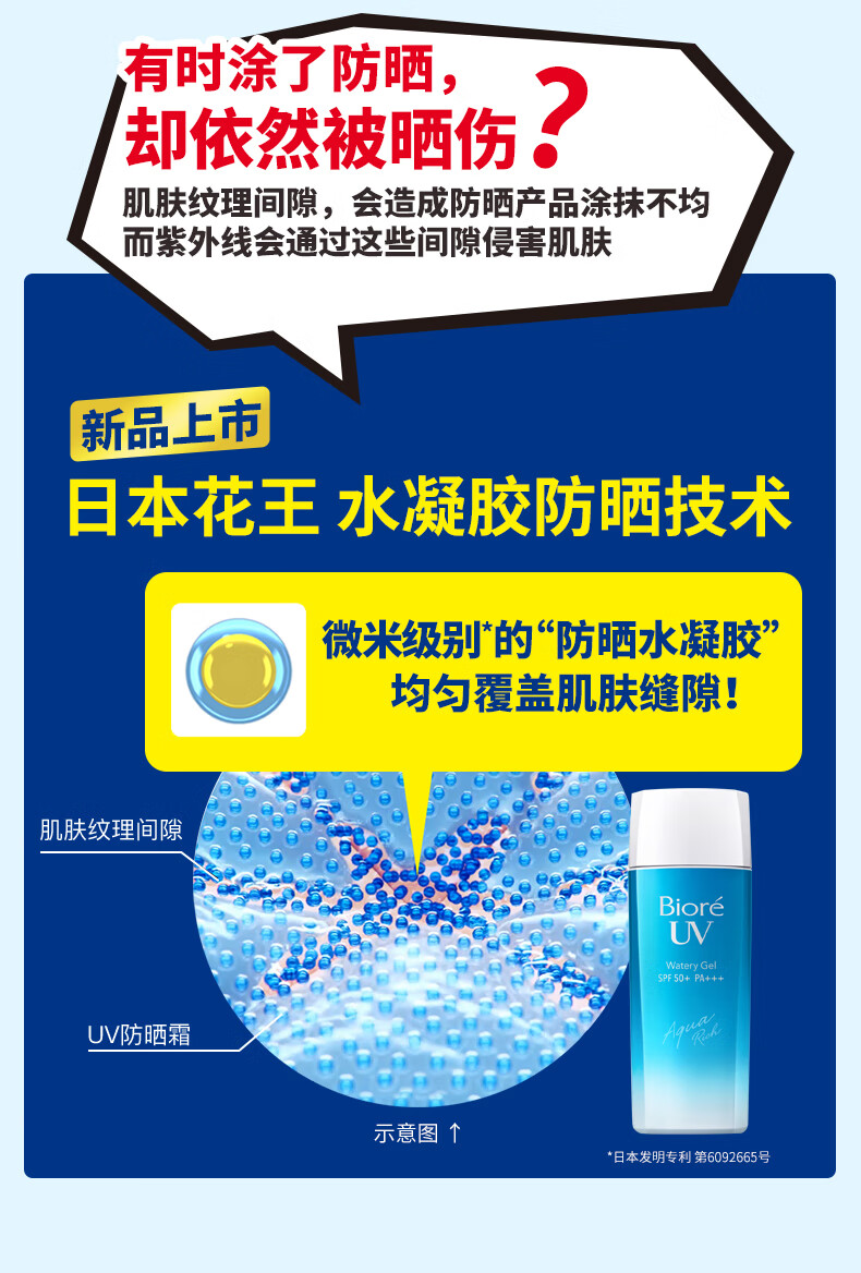 碧柔（Biore）花王碧柔水活防晒优护水凝露学生军训隔离面部防晒霜SPF50+PA+++ 90ml*2支