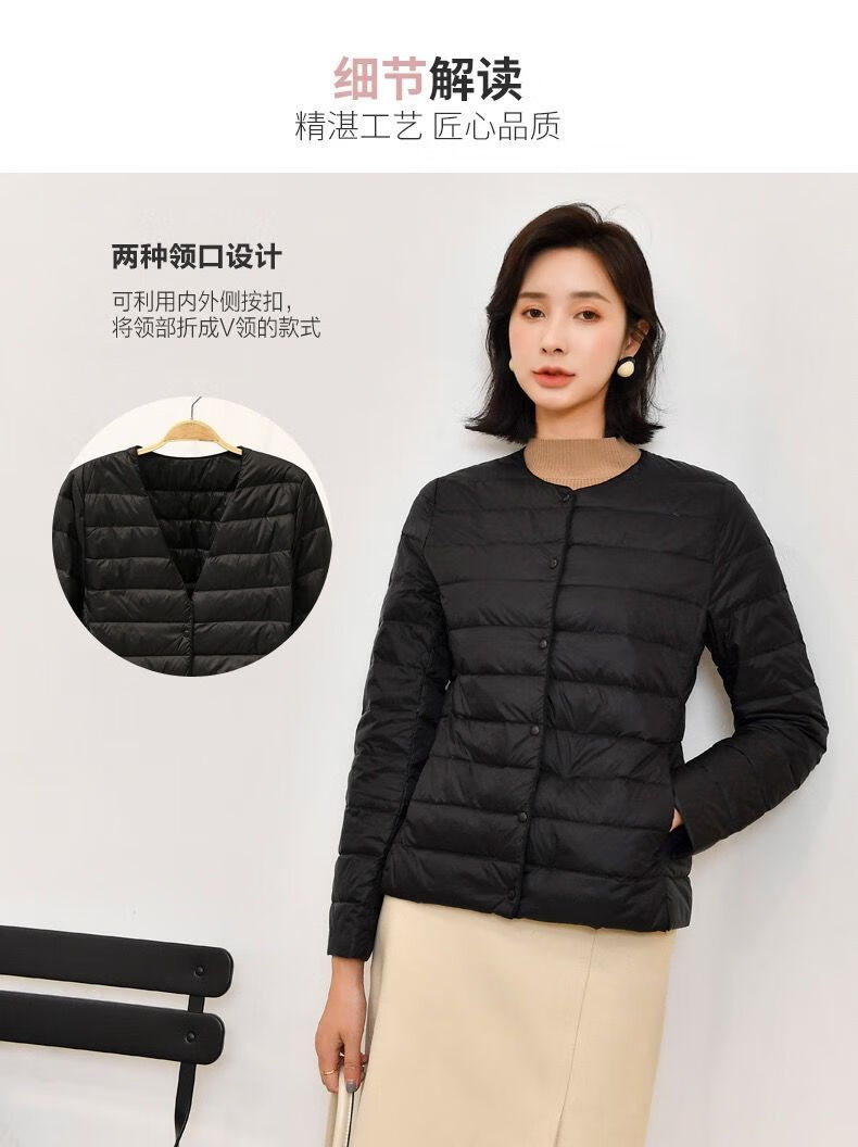 内胆轻薄羽绒服女短款无领2020秋冬新款薄款大码圆领外套 驼色 :长袖