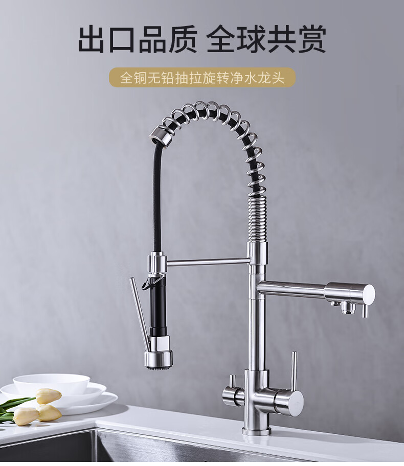 cheston厨房抽拉式水龙头冷热美式全铜提拉弹簧水槽洗菜盆可旋转带