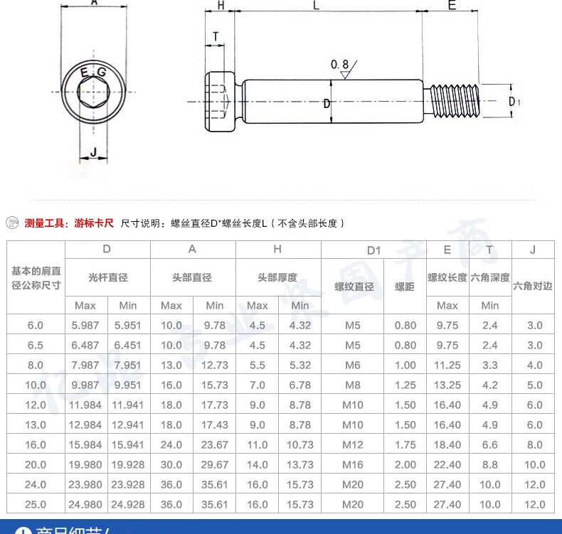 9级内六角塞打螺丝等高轴肩台阶凸肩限位螺栓 m5m6