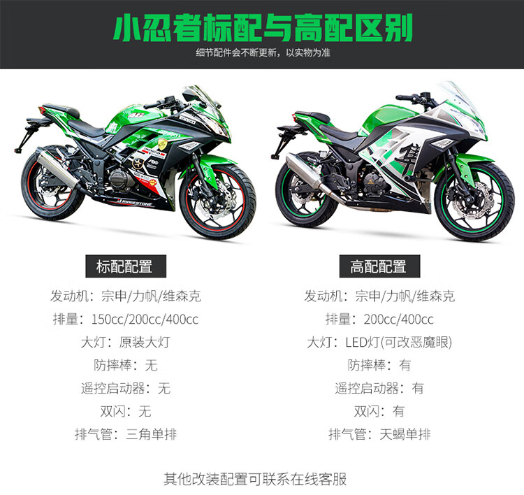 小忍者摩托车跑车街车国四电喷200400cc双缸水冷公路赛趴赛重机车可