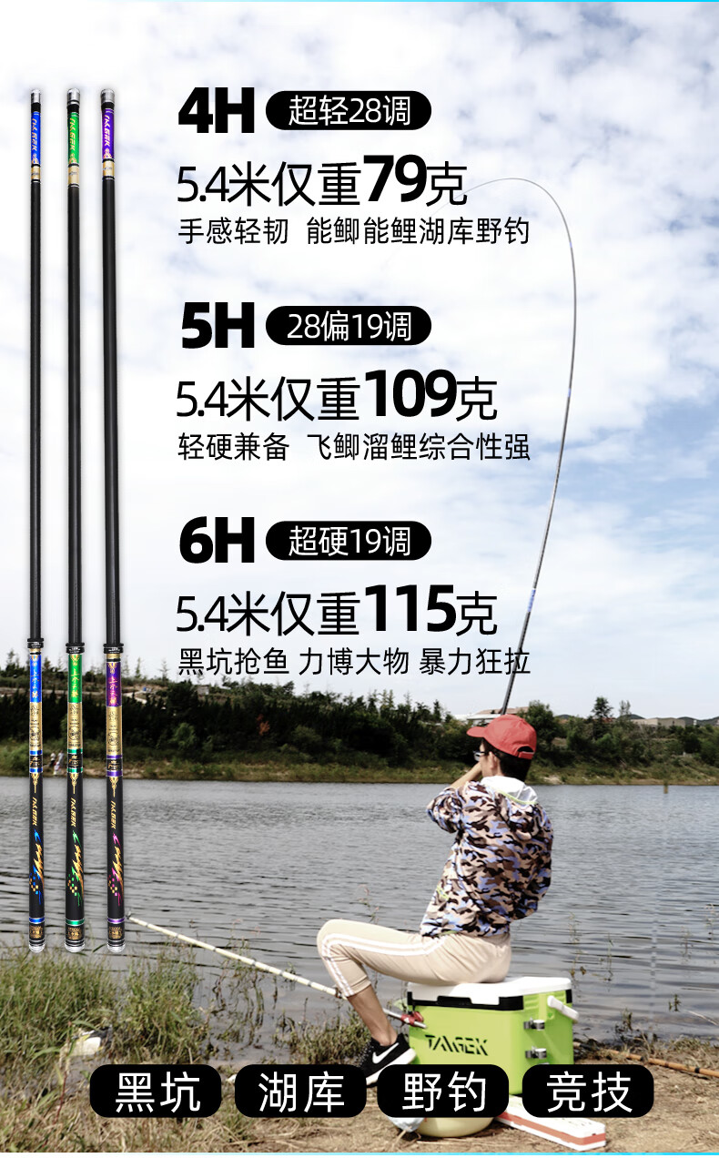 1米台钓竿鱼杆渔具套装 5.4米5h超轻28偏19调【一杆双捎】