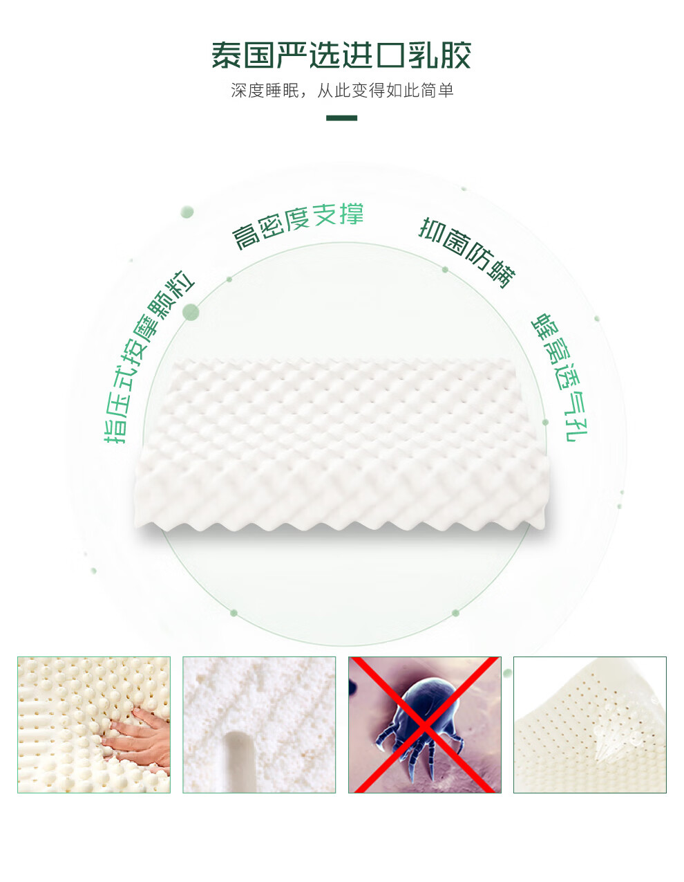 清幽雅竹乳胶枕头枕芯 泰国进口原液天然乳胶枕 舒睡护颈枕 舒适狼牙乳胶枕 狼牙乳胶枕+内套（简装） 60*36*8/10