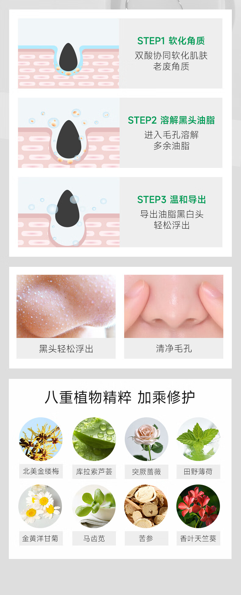 CCA去黑头套盒鼻贴5组10片导出精华液吸粉刺面膜贴收缩毛孔不撕拉温和男女 COCOAMELIA CCA去黑头鼻贴【免撕拉
