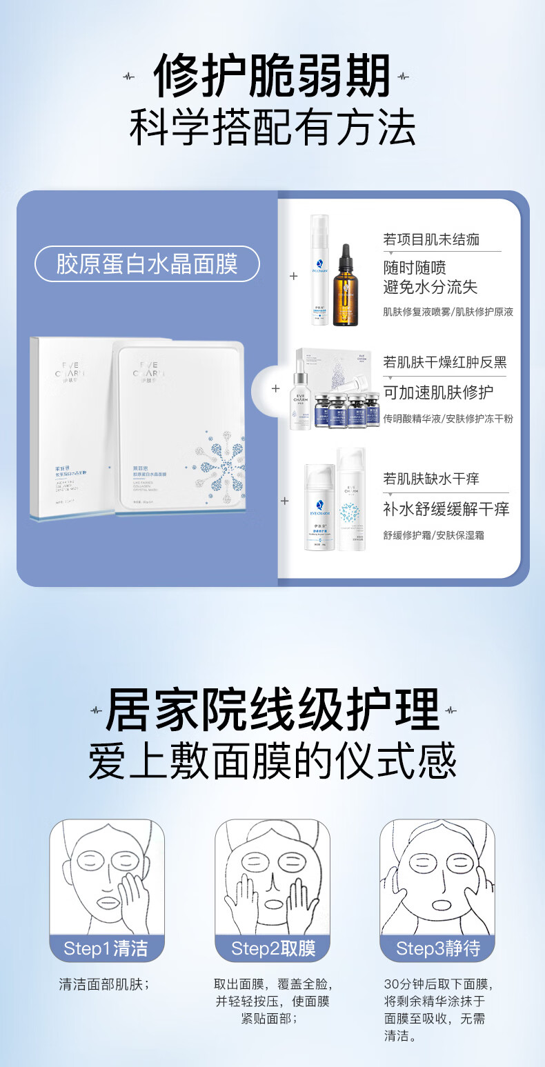 伊肤泉（EVE CHARM）莱菲思 胶原蛋白水晶面膜80g 项目后保湿褪红敏感肌修护舒缓 5片
