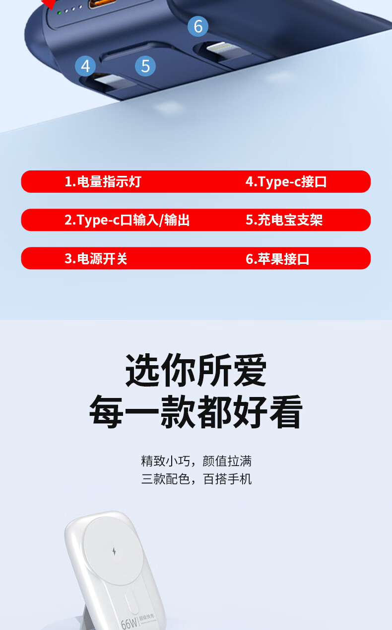 勒盛磁吸无线充电宝自带线可上飞机6666W毫安自带无线磁吸W超级快充20000毫安适用于手机苹果15/16华为三折叠荣耀小米系列 珍珠白旗舰版（1万毫安）—66W自带双线+磁吸无线详情图片16