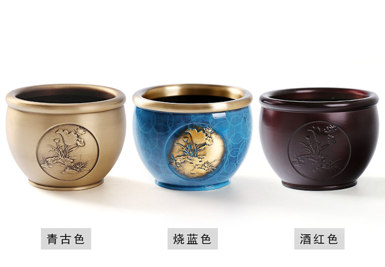 枳记家铜聚宝盆摆件荷花风水缸故宫铜缸铜花盆花盆供碗铜碗礼品送朋友