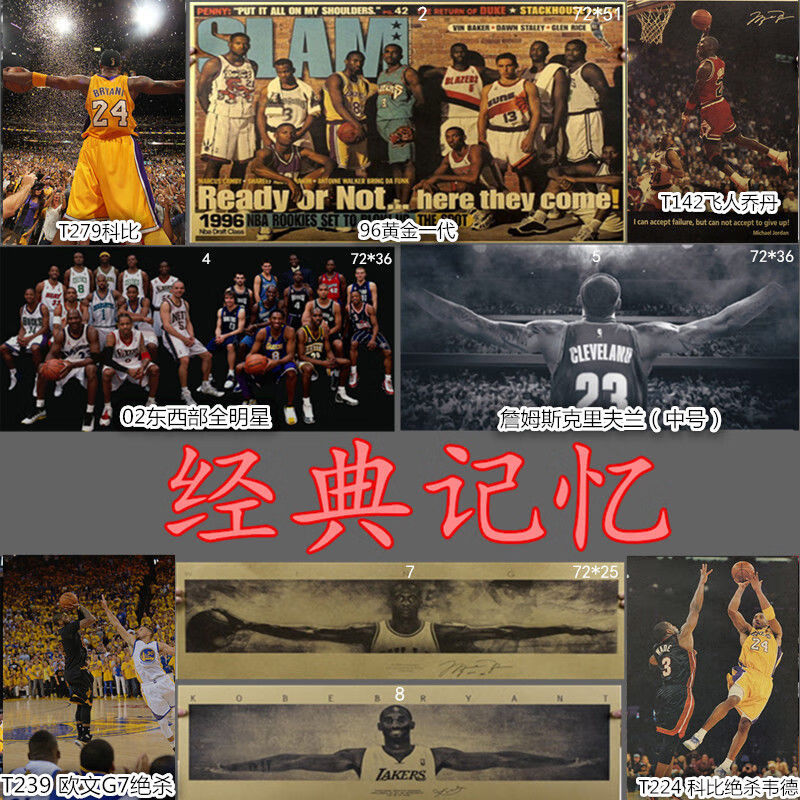 inomata nba全明星海报詹姆斯乔丹哈登库里球星复古牛皮纸海报装饰画