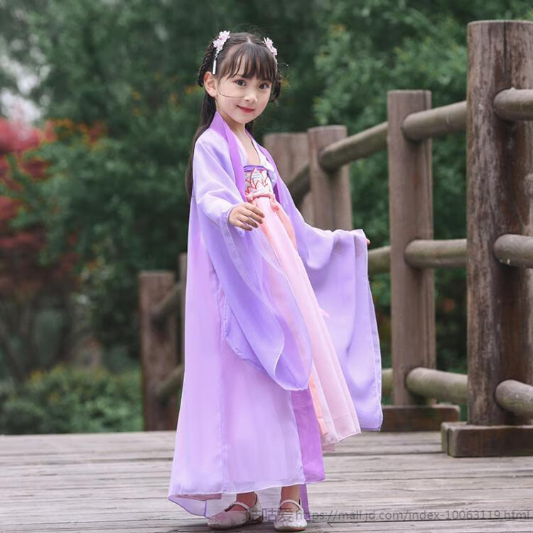 夏装超仙中国风襦裙小女孩古风唐装套装宝宝西瓜红发簪眉心贴头花120