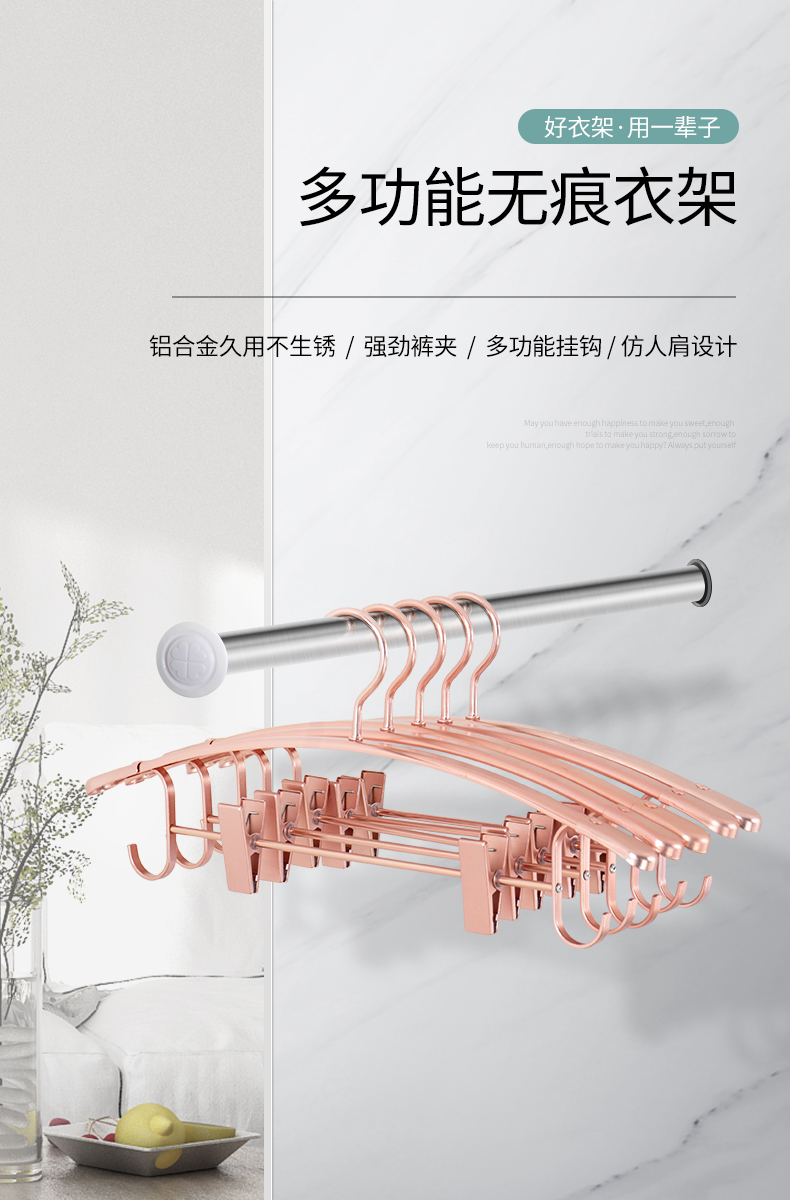 蝶缘 衣架铝合金无痕衣架家用晾裤子袜子晒衣架挂钩夹子晾衣架衣服架子晒衣撑 香槟金 10个