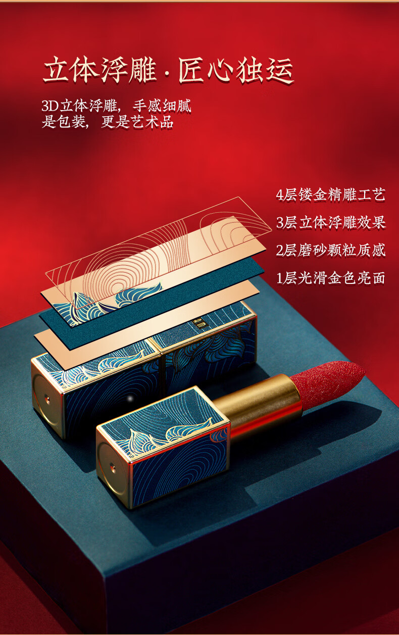 尼蓝国潮风雕花口红礼盒化妆品套装全套情人节送女生朋友老婆生日礼物 【5支口红礼盒+鎏金香水礼盒】