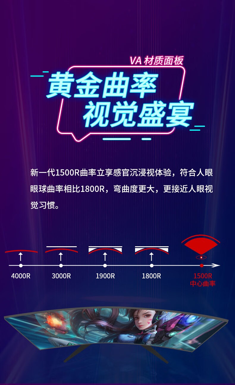 天殊 32英寸2K165HZ电脑显示器电竞曲面1k240hz1ms液晶屏吃鸡游戏显示屏1500R曲率 32英寸2K165HZ大曲率1500R呼吸灯