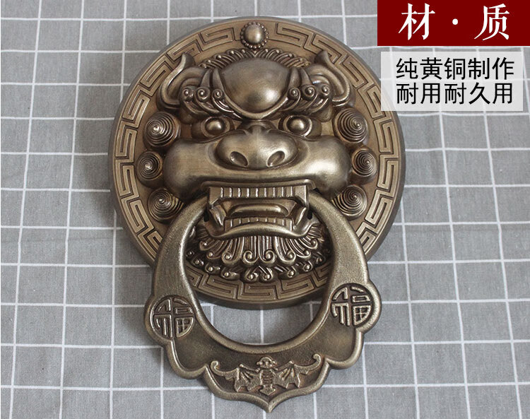 仿古中式兽头纯铜门狮子头铜门环古铜老式装饰仿铜门把手大门拉手 e款