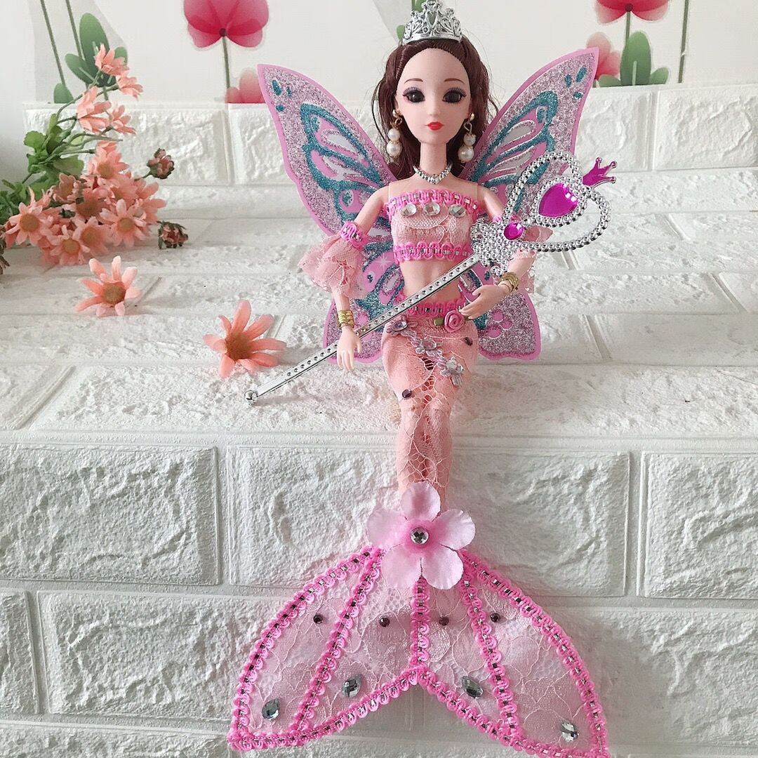 蝴蝶翅膀仙子美人鱼公主娃娃创意手工礼盒套装公主玩具女孩礼品 桔色