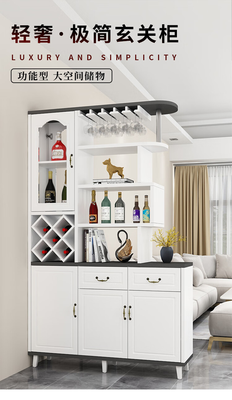 凯帝格 欧式客厅隔断柜轻奢玄关酒柜双面屏风间厅柜带玻璃 黑色+白色 1米
