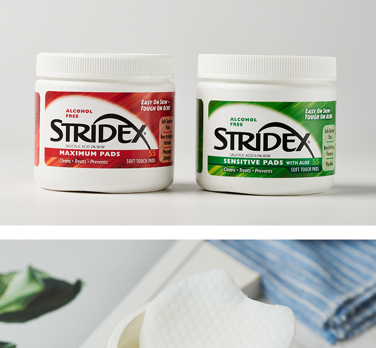 施颜适（Stridex） 温和型0.5%水杨酸净颜棉片 美国进口抗痘黑头粉刺闭口 每罐55片 温和型单罐装