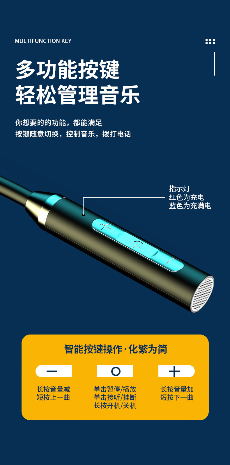 11，藍牙無線耳機 掛脖運動雙耳入耳頸掛式超長待機續航 G01【清澈藍】1條盒裝