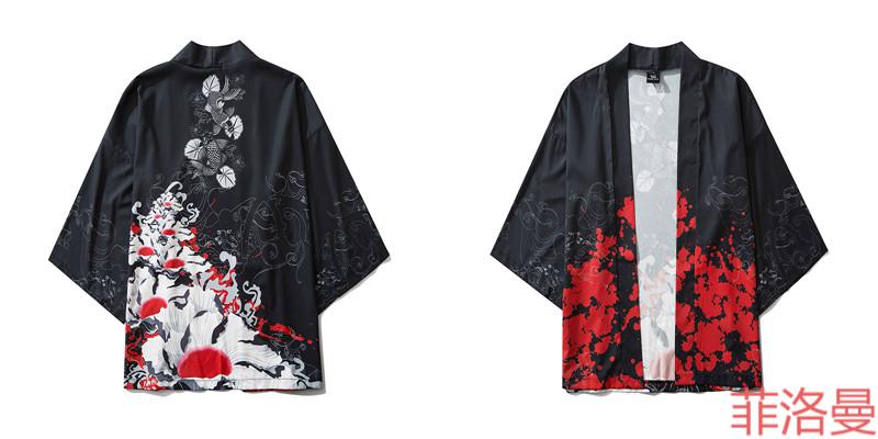 日本和服男道袍士服日式中国风浮世绘恶搞道袍日系七分袖衬衫羽织 图
