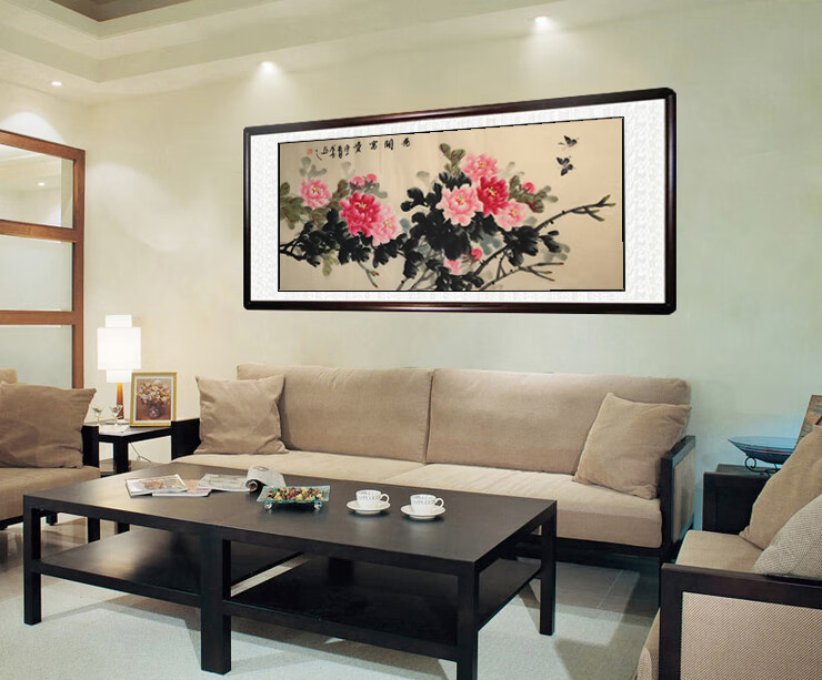 花开富贵国画牡丹花画客厅沙发背景墙装饰挂画牡丹图字画纯手绘
