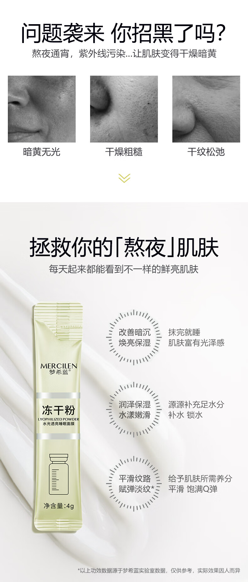 梦希蓝冻干粉睡眠免洗面膜女补水夜间保湿嫩白涂抹式面膜熬夜冻膜 6盒（120包）+精华油1瓶