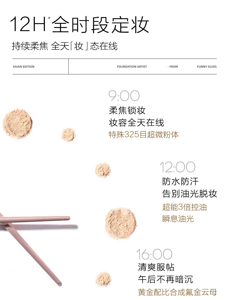 Funny Elves粉饼FE感光柔焦蜜粉饼fe方里控油定妆持久遮瑕散粉不脱妆 NU00清透养肤粉饼 7g