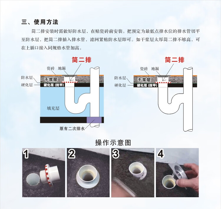 器简二排旅馆酒店防漏水卫生间二次排水防水myfs 75管 暗地漏--简二排
