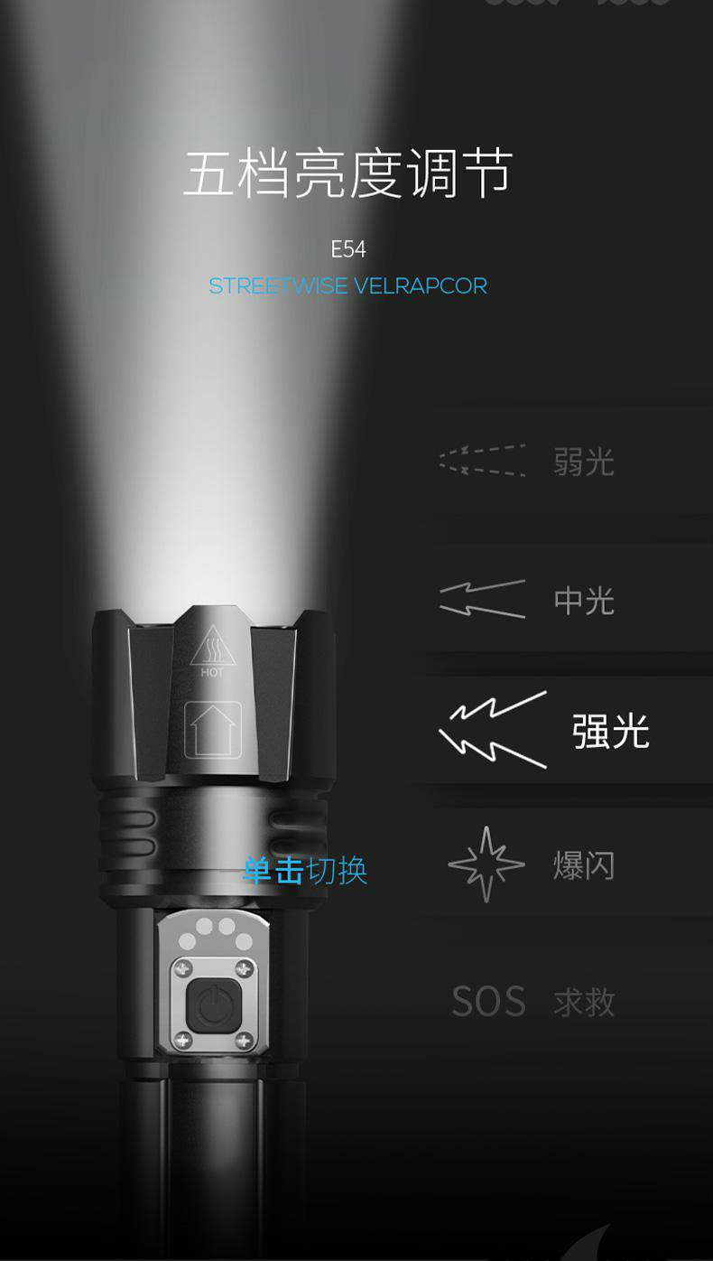 狼眼手电狼眼手电筒强光户外充电超亮远射便携家用多功能登山氙气灯e