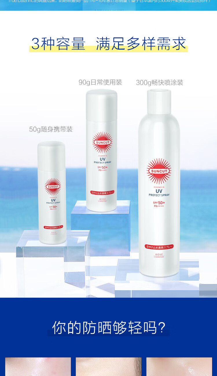 高丝（kose）防晒霜喷雾乳隔离紫外线 防晒透明喷雾（无香型）90g